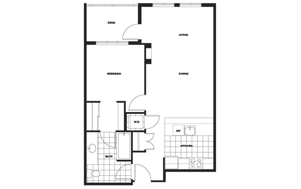 1x1 - B1 - 1 bedroom floorplan layout with 1 bathroom and 684 - 727 square feet 1x1 - B1 - 1 bedroom floorplan layout with 1 bathroom and 684 - 727 square feet